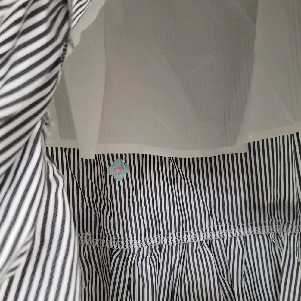 Dance & Marvel Midi Skirt Medium Black White Stripe Floral Ruffle Embroidered - Picture 4 of 16